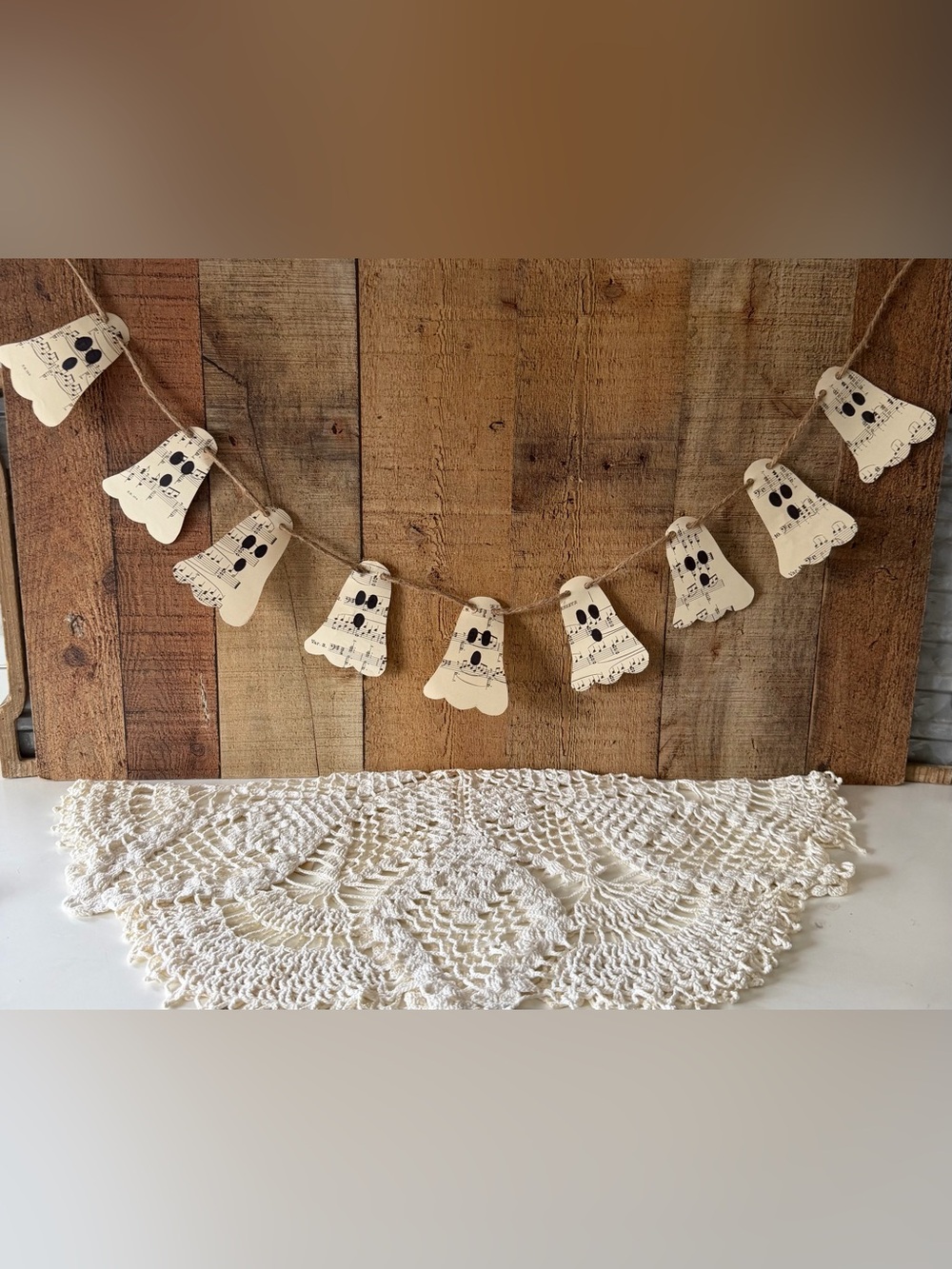 Handmade Rustic Cream Ghost Garland Holiday Decor